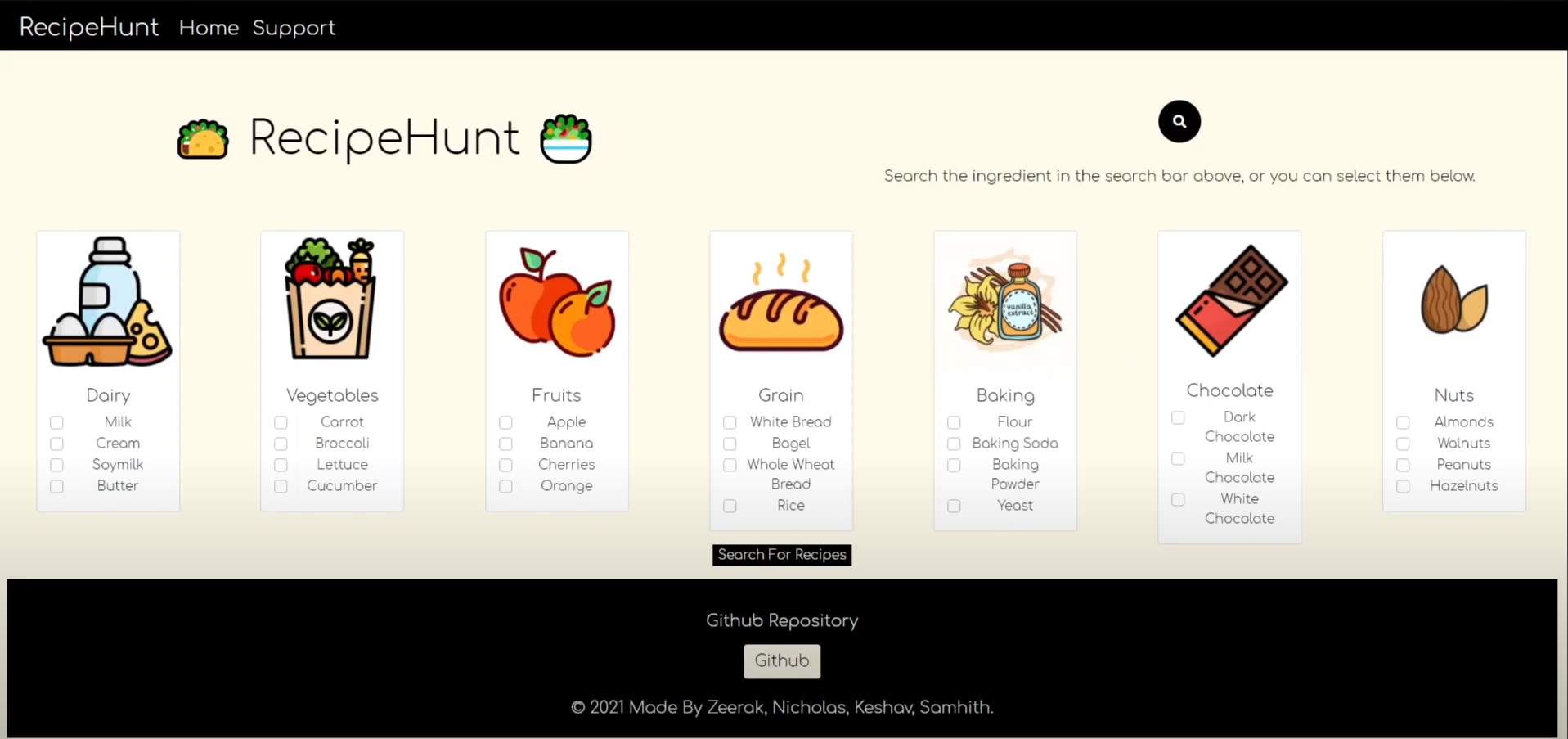 Picture of RecipeHunt's GUI.